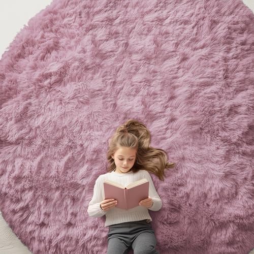 OLANLY Blush Round Rugs for Bedroom - Machine Washable, 9 ft Circle Area Rugs for Living Room, Soft and Fluffy Shaggy Carpet for Teen Girls and Boys, Nursery Rooms, Dorms, Home Decor Aesthetic by OLANLY