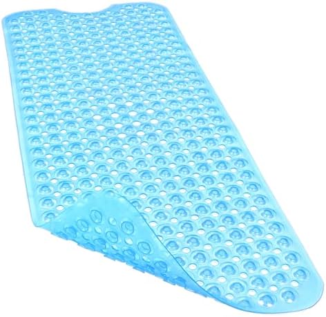 Bathtub and Shower Mats, 40x16 Inch Extra Large Non Slip Soft Bath Tub Mat with Suction Cups and Drain Holes for Bathroom Floor, Machine Washable, Clear Blue by Linoows