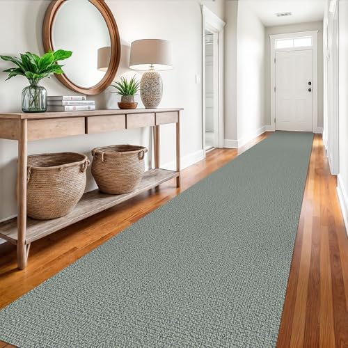 EARTHALL Washable Runner Rug, Non Slip Hallway Runner, 3x18 Ft, Green/Grey - Image 5