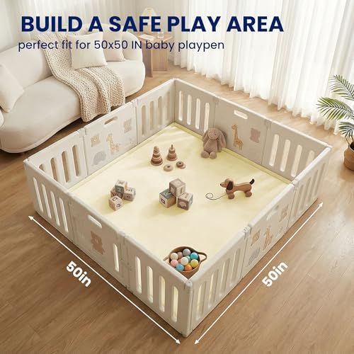 Huloo Sleep Ultra Soft Baby Play Mat for Floor,1.3" Thick Elasti-Foam 50x50 Playpen Mat for Toddlers Infant kids,Non-Slip Backing Safe for Crawling&Tummy Time,Tatami Style (Vanilla) - Image 6