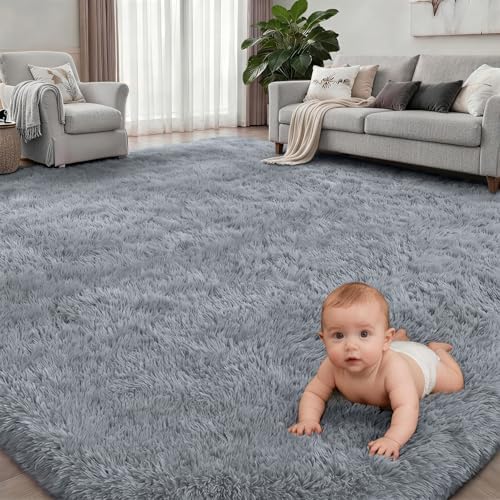 9x12 Area Rug Living Room Bedroom: Fluffy Plush Shag Carpet Gray - Image 2