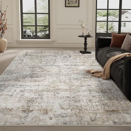 5x7 Grey Beige Washable Area Rug for Living Room, Vintage Print by Unknown