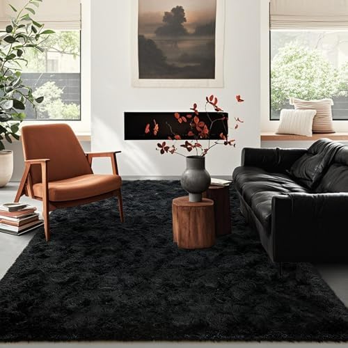 Black Rugs for Living Room Fluffy 5x8 ft Bedroom Rug Non-Slip Area Rugs Shag Carpet for Nursery Kids PlayRoom Dorm Office Indoor Modern Plush Carpets Boys by Lo%CC%80utiRootHome