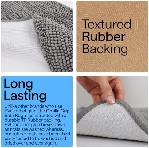 GORILLA GRIP Chenille Bath Rug Mat for Oval Toilet Base, 24x19 Gray - Image 4