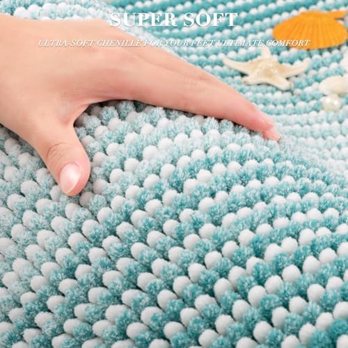 BSICPRO Bathroom Rugs Sets 2 Piece, Non Slip Striped Bath Mats, Aqua Green - Image 2