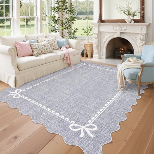 GarveeHome Scalloped Bow Rug 5x7 Washable Grey Rugs for Bedroom Living Room by GarveeHome
