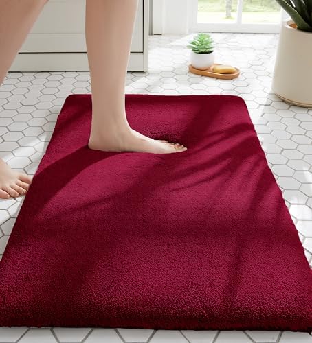 MINIDEAR Bathroom Rugs 24x17 Wine Red - Thick Memory Foam Bath Mat, Ultra Soft & Plush Fluffy, Non-Slip, Quick Dry, Absorbent Washable Floor Microfiber Mat for Tub, Home Decor Accessories by MINIDEAR