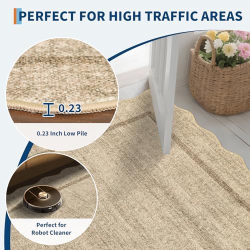 GarveeHome Scalloped Round Washable Rug Soft Modern Round Rugs 5ft Non Slip - Image 5
