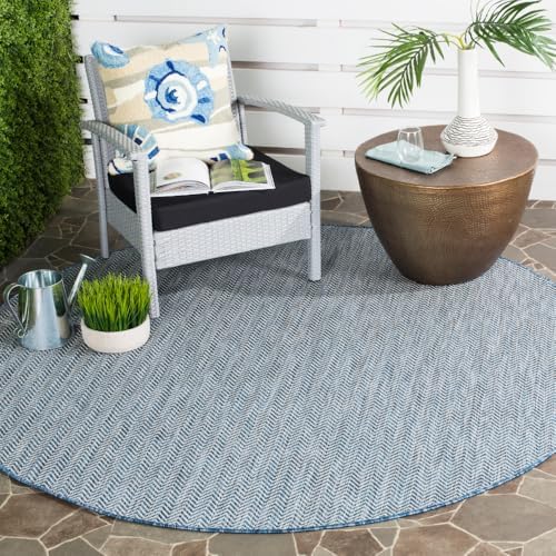 SAFAVIEH Outdoor Round Rug 6'7" - Courtyard Collection - Coastal Design, Navy & Grey, Durable & Easy Cleaning, Ideal for Patio, Entryway, Mudroom, Deck, Backyard (CY8022-36821) by Unknown