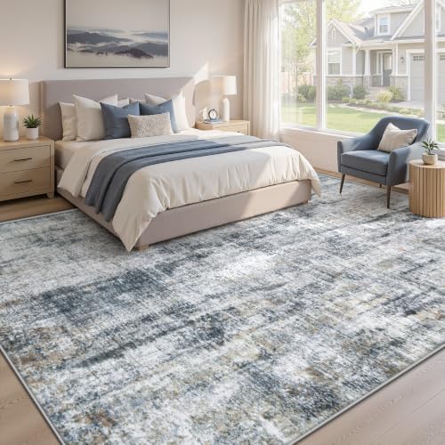 MXSANYOO 9x12 Area Rugs Washable Rug: Abstract Neutral Rugs Modern Non Slip Area Rug Stain Resistant Low Pile Indoor Carpet for Dining Room Bedroom Nursery Office (Multi Blue, 9'x12') - Image 5