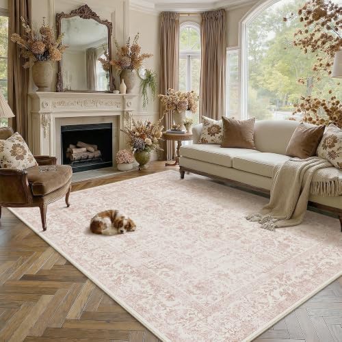 PureCozy Pink Area Rug 9x12 Vintage Floral - Image 2