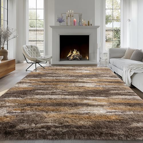 6x9 Abstract Brown Fluffy Rug for Bedroom Living Room Washable Non-Slip - Image 2