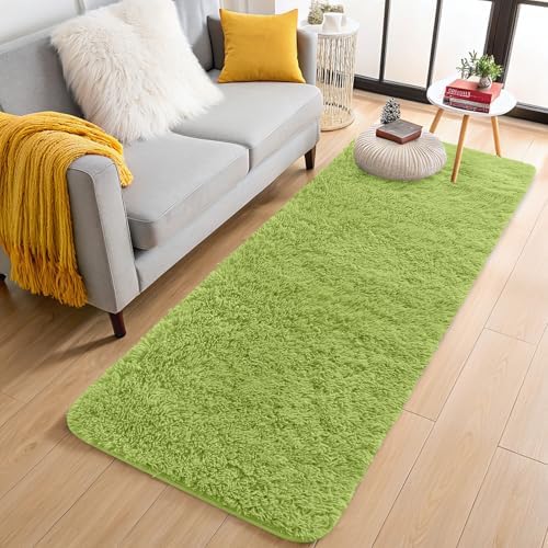 OLANLY 2x5 Machine Washable Runner Rugs for Hallway, Soft Fluffy Shaggy Bedside Rugs for Bedroom, Living Room, Indoor Floor Carpet for Kids Girls Boy, Nursery Rooms, Home Decor Aesthetic, Grass Green by OLANLY