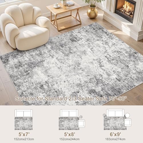 UERMEI 6x9 Washable Area Rug - Neutral Modern Abstract Living Room Rugs, Non-Slip Soft Large Indoor Floor Carpet for Bedroom Home Office & Under Dining Table Decor, Grey - Image 3