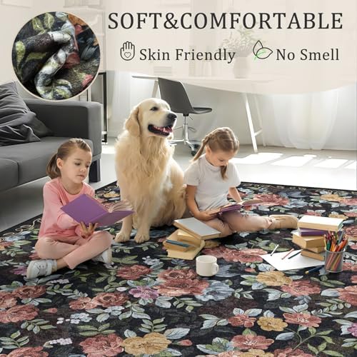 Washable 2x6 Runner Rug, Navy Boho Floral Non-Slip for Hallway, Kitchen - Image 5
