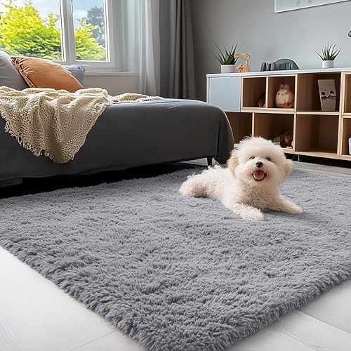 OLANLY 3x6 Machine Washable Runner Rugs for Hallway, Soft Fluffy Shaggy Bedside Rugs for Bedroom, Living Room, Indoor Floor Carpet for Kids Girls and Boys, Nursery Rooms, Home Decor, Light Grey by OLANLY