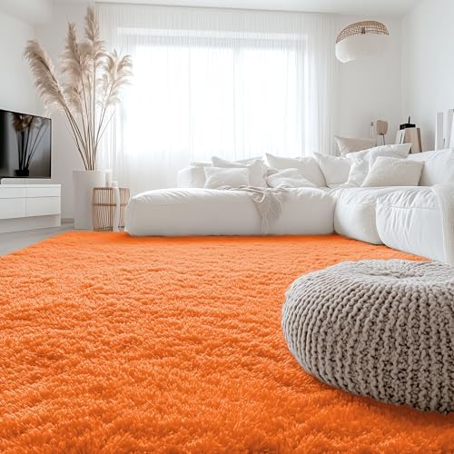 OLANLY 8x10 Machine Washable Large Area Rugs for Living Room, Bedroom, Soft Fluffy Shaggy Bedside Rug, Indoor Floor Carpet for Kids Girls and Boys, Dorms, Nursery, Home Decor Aesthetic, Orange - Image 3