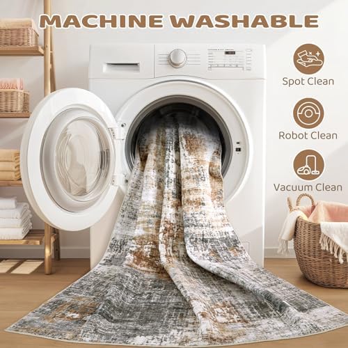 DMOYEST Square Area Rug Living Room Rugs - 8x8 Washable Large Soft Indoor Neutral Modern Abstract Low Pile Rug Carpet for Bedroom Dining Room Farmhouse Home Office - Grey Brown - Image 5