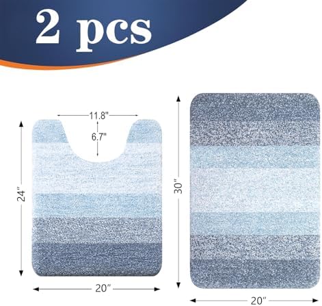 OLANLY Micorfiber Bathroom Rug Set 2 Piece, Soft Absorbent Bath Mats, Blue - Image 2