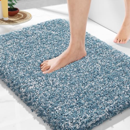 Yimobra Bathroom Rugs Non Slip Washable 24x17, Bath Mat, Denim Blue&White by Yimobra