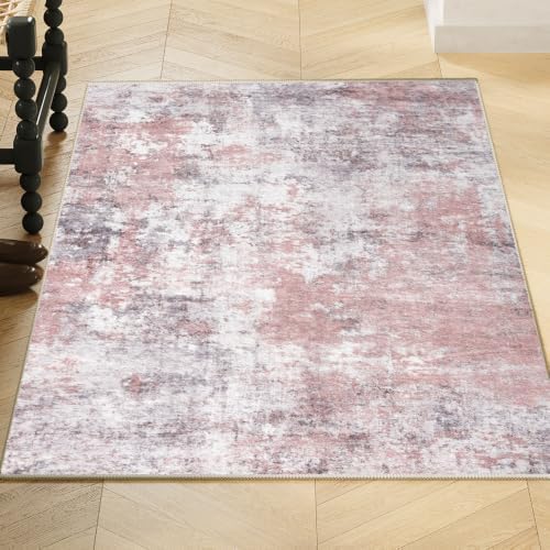 2x3 Pink Gray Washable Area Rug for Living Room, Vintage Print - Image 5