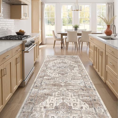 Washable 3x10 Runner Rug: Non Slip Vintage Tea Brown Entry Area Rug - Image 5