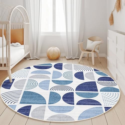 MUJOO Round Rugs 5ft,Circle Area Rug Washable Non Slip Modern Abstract - Image 2