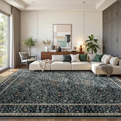 Lofus Black Boho Floral Rug 8x10, Washable Large Living Room Area Rugs - Image 2