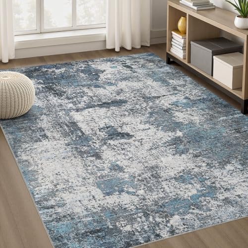 DMOYEST Area Rug Living Room Rugs - 5x7 Large Soft Indoor Neutral Modern Abstract Low Pile Washable Rug Carpet for Bedroom Dining Room Farmhouse Home Office - Grey Blue by DMOYEST