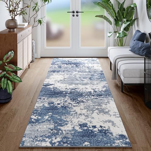 Blue Rug Runners for Hallways Kitchen Non Slip Washable 2x6 Entryway Runner Rugs with Rubber Backing 6ft Long Carpet Runner for Laundry Room Bedroom, Low Pile Stain & Fade Resistant, Abstract Navy by Acapet