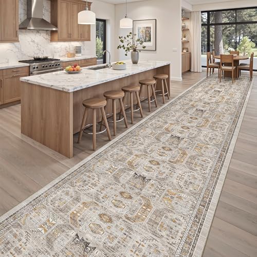 Madane Hallway Runner Rug 3x20 Washable Kitchen Runners 20ft, Brown/Gold - Image 3