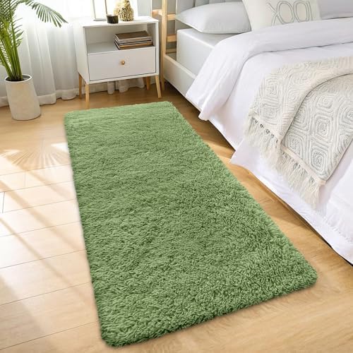 OLANLY 2x8 Machine Washable Runner Rugs for Hallway, Soft Fluffy Shaggy Bedside Rugs for Bedroom, Living Room, Indoor Floor Carpet for Kids Girls and Boys, Home Decor Aesthetic, Green - Image 3