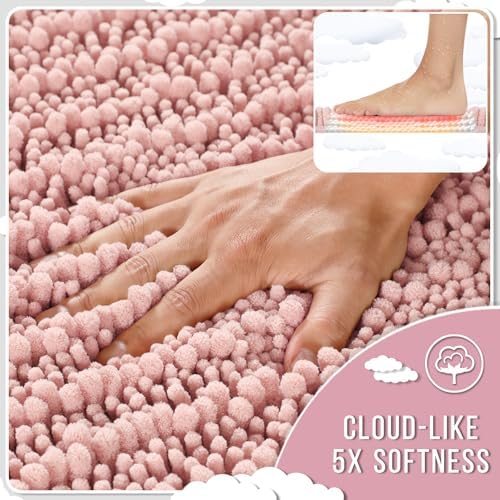 Yimobra Long Bathroom Rugs Non Slip Washable 44x24 Inch - Ultra Soft Absorbent Chenille Bath Mat, Quick Dry Shaggy Floor Carpet for Tub Shower, Light Pink Home Decor Accessories - Image 4