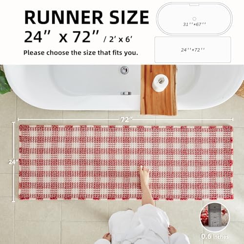TYUU Long Christmas Bath Mat, Cute Waffle Runner Rug, 72x24 Red & White - Image 2