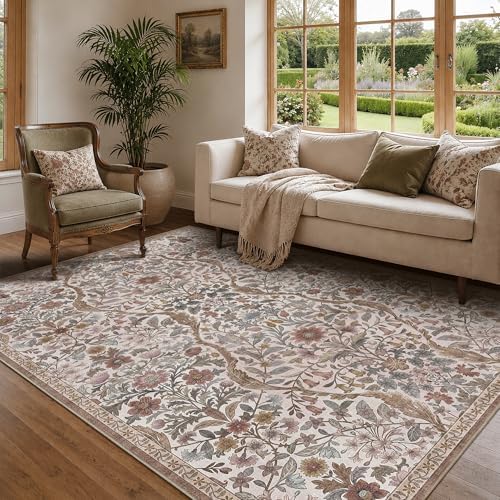 Floral Area Rug 6x9 Botanical Washable Carpet for Living Room - Image 4