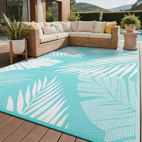 GENIMO Outdoor Rug, Waterproof Plastic Rugs for Patio, 9'x12' Navy White by GENIMO