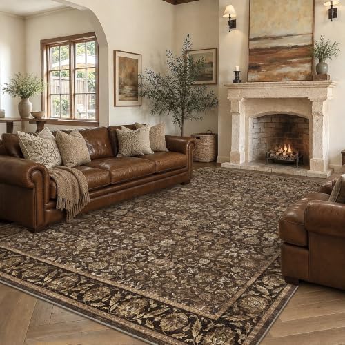 Washable 8x10 Living Room Non-Slip Area Rug Retro Brown Large Carpet - Image 3