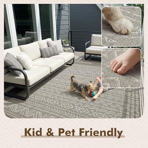 MontVoo-Outdoor Rug-Patio Rug 4x6 Polypropylene Indoor Outdoor Rugs Outdoor Carpet for Patio Deck Balcony Porch, Textured Weave, Durable for High Traffic, Fade-Resistant, Boho Farmhouse Silver Grey - Image 6