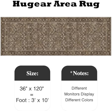 HUGEAR 3x10 Brown Vintage Floral Washable Runner Rug for Hallway - Image 2