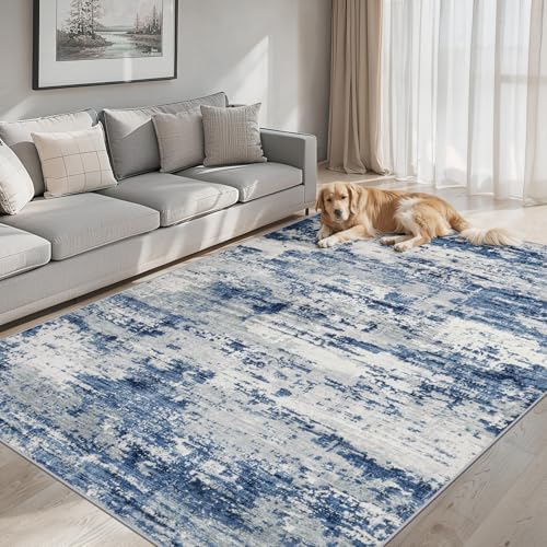 PLHXFR Area Rug Living Room: 4x6 Abstract Washable Carpet Blue Gray by PLHXFRSoftAreaRugs