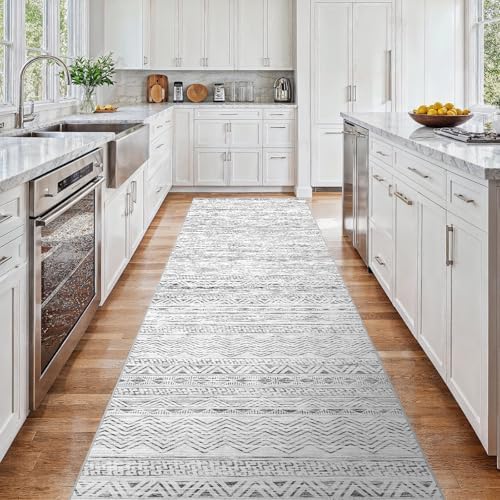 Ksrau 3x15 Runner Rug Washable Moroccan: Non Slip Hallway Floor Mat Grey - Image 2