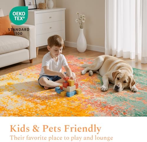 Rugflix 5x7 Orange Area Rug for Living Room, Washable Colorful Rug - Image 6