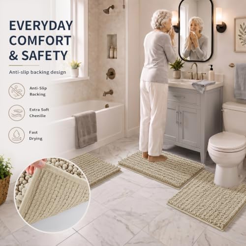 Yimobra Bathroom Rug Set 3 Piece, Super Water Absorbent Bath Mat Set, Camel - Image 5