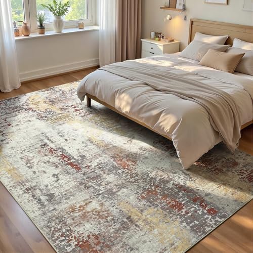 Ompaa Living Room Rug 5x8 Beige Area Rug Machine Washable Boho Rug Non Slip Abstract Vintage Indoor Large Rugs for Bedroom, Classroom, College Dorm, Farmhouse, Dining Room, Kids Playroom by OmpaaHomeDecor