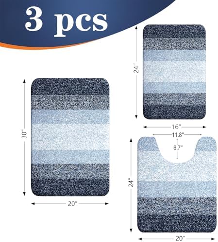 OLANLY Microfiber Bathroom Rugs Sets 3 Piece, Absorbent Bath Mat, Dark Blue - Image 2