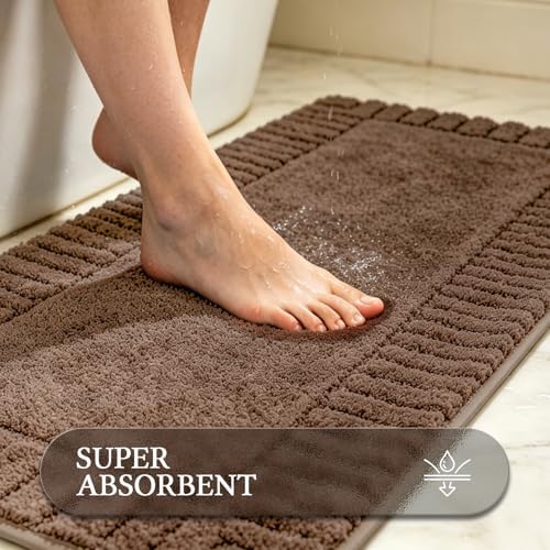 Pauwer Bathroom Rugs Sets 3 Piece, Microfiber Bath Mat Set, Dark Brown - Image 4