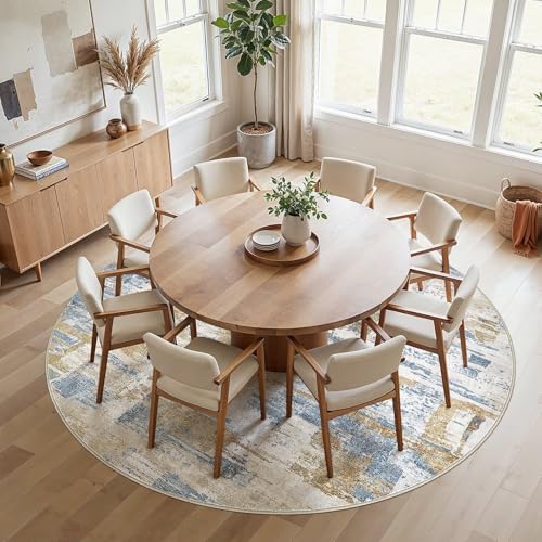 kakania Abstract 10x10 Round Rugs for Living Room: Circle Rugs 10FT Blue Gold - Image 5