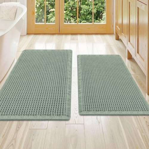 Smiry Waffle Bathroom Rugs Sets 2 Piece (36x24+30x20, Sage Green) by Smiry
