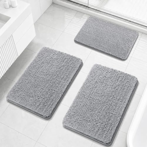 OLANLY Bathroom Rugs Sets 3 Piece, 30"x20"+30"x20"+24"x16", Light Grey by OLANLY