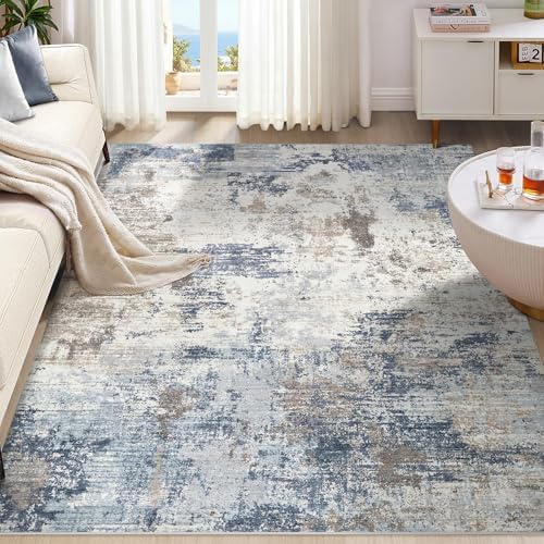 UERMEI 9x12 Area Rug Living Room Rugs - Washable Neutral Modern Abstract Soft Thin Large Rug Indoor Floor No Slip Rug Carpet for Bedroom Under Dining Table Home Office Decor- Denim Blue by UERMEI
